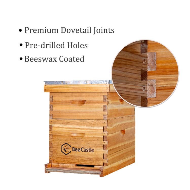 10-Frames Complete Beehive Kit, 100% Beeswax Coated Bee Hive Includes Beehive