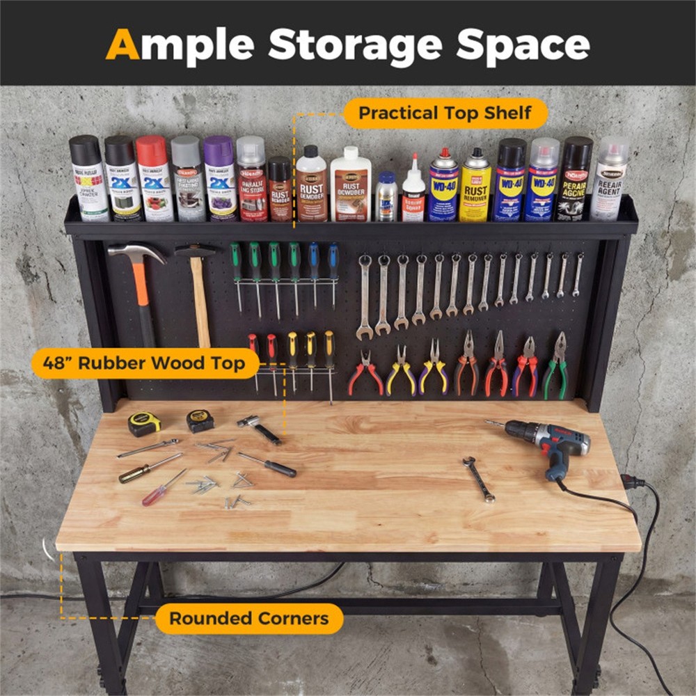 48" Heavy Duty Workbench 2000LBS Capacity 7-Level Height Adjustable Power Strip