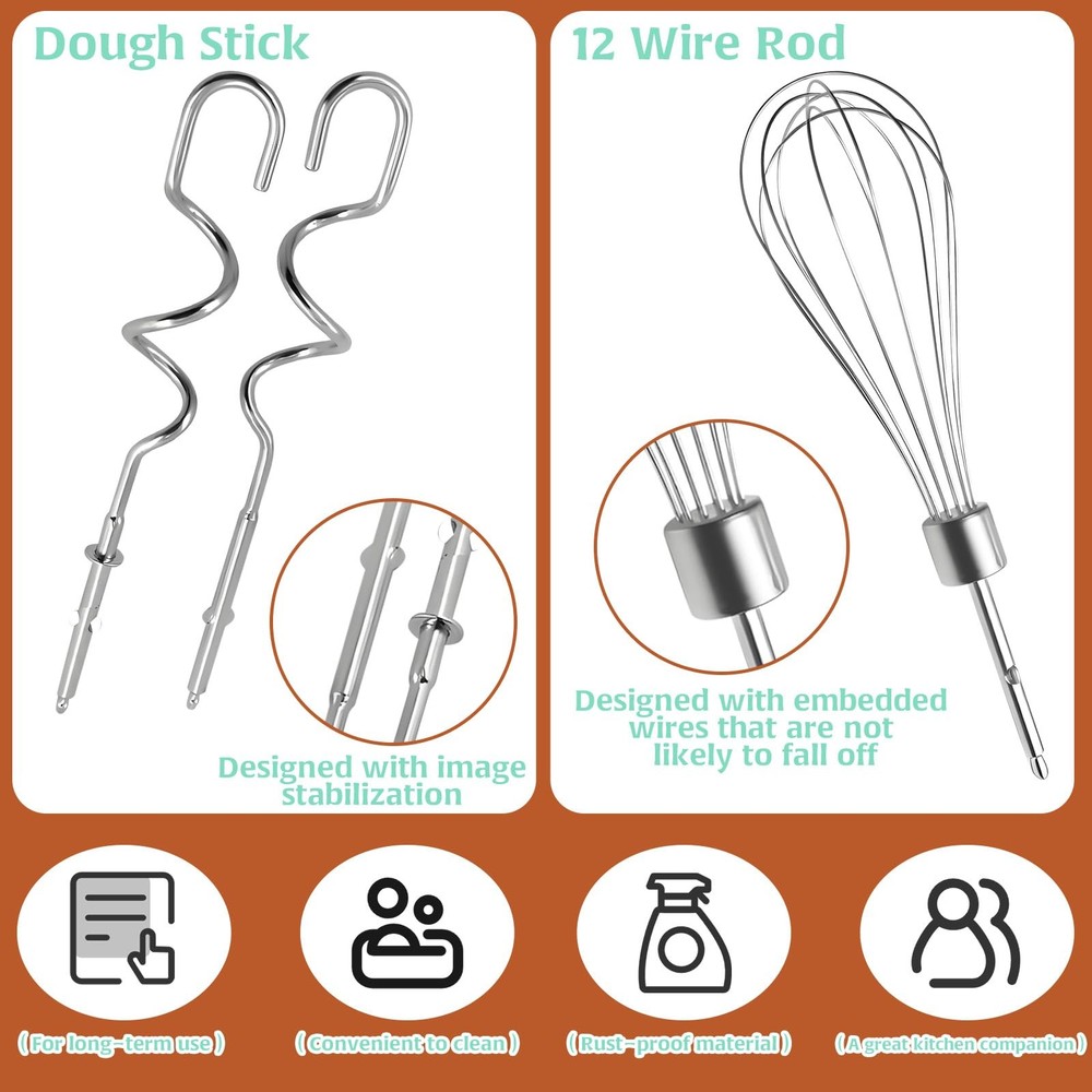 3Pcs Hand Mixer Beaters Dough Hook for Kitchen Aid, Stainless 3pcs, 3pcs