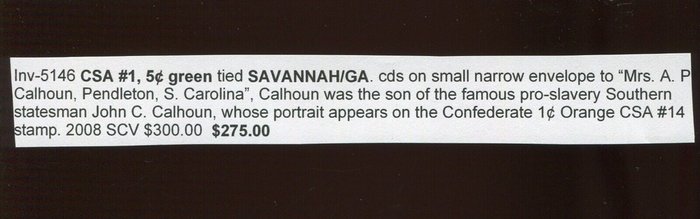 Confederate States 1 Used on Cover SAVANNAH GA TO PENDELTON SC LV5018