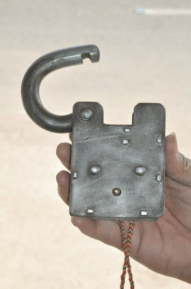 Vintage Iron Handcrafted Square Shape 1940 Saigal & Co. Solid Heavy Padlock