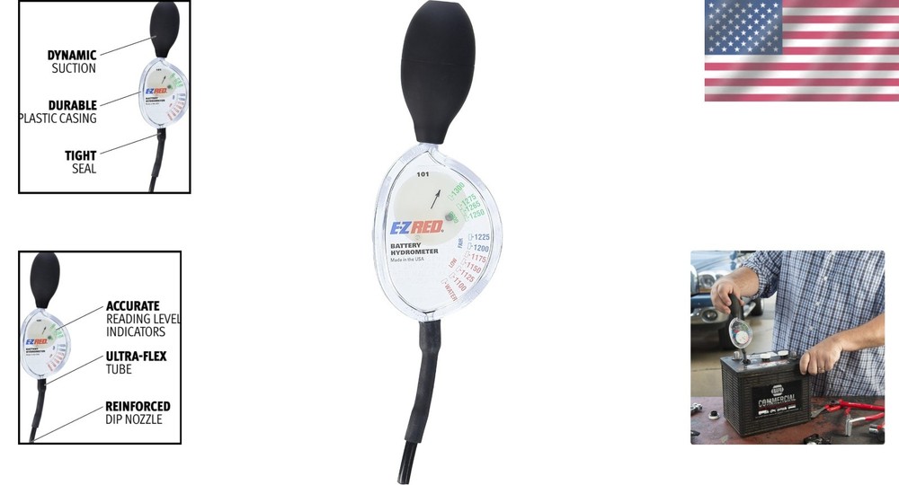 E-Z Red Battery Hydrometer: Rugged Compact Specific Gravity Tester for Mechanics