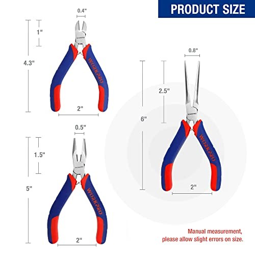 Mini Pliers Set, 3-Piece Small Pliers Tool Kit Includes 4” Diagonal Plier, 5”