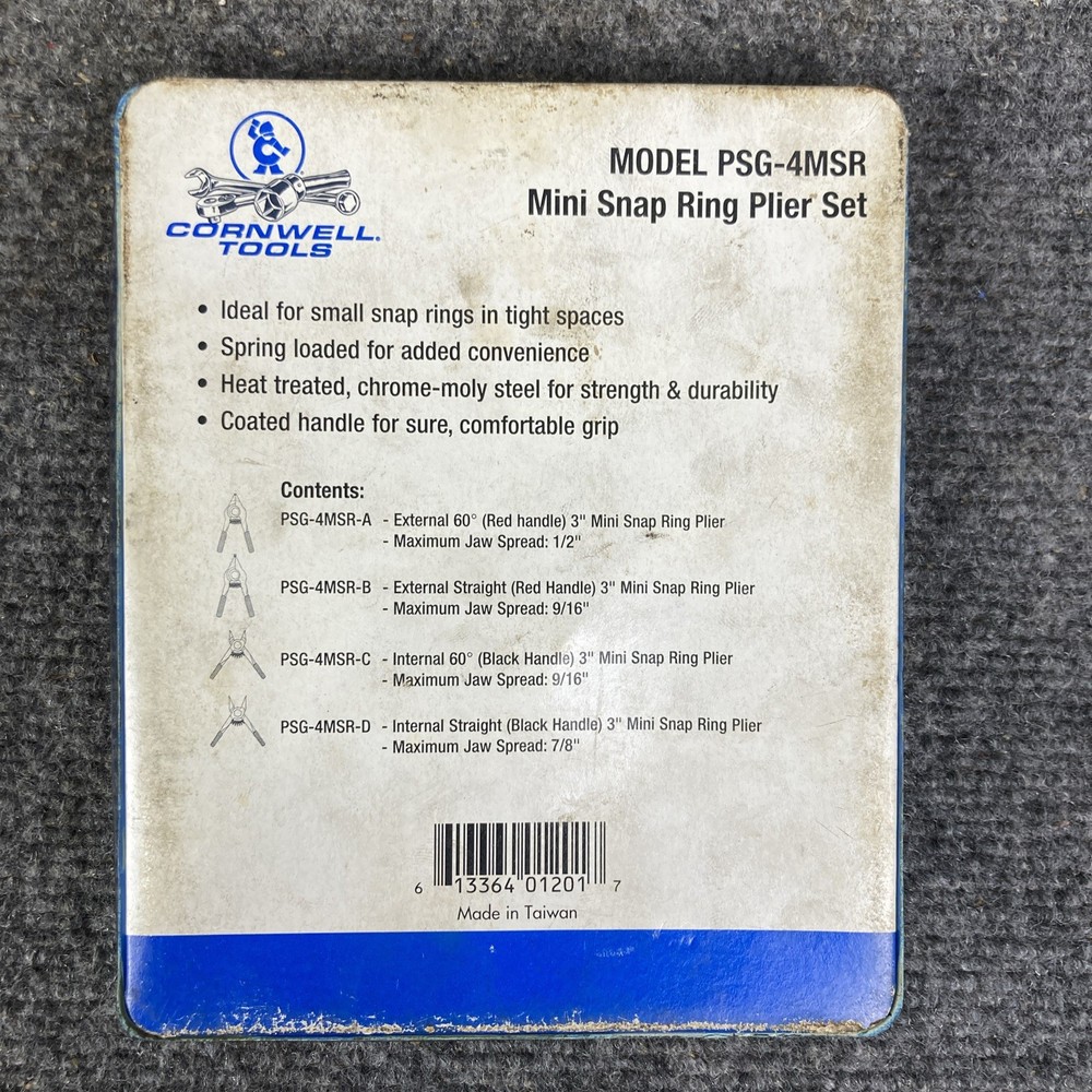 Set Of 4 Cornwell Tools Mini Snap Ring Plier Set PSG-4MSR