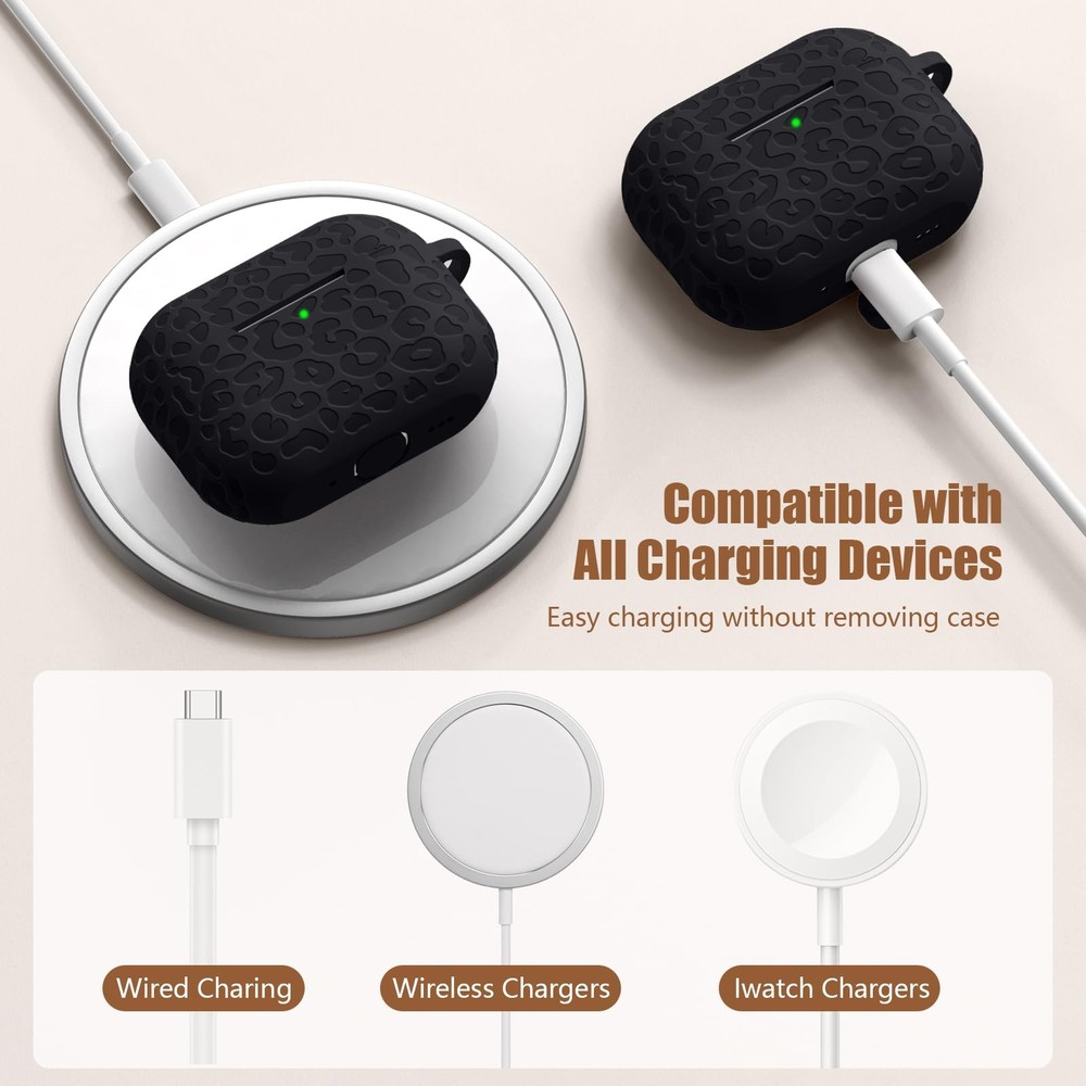 Leopard Engraved Compatible for AirPods Pro 3 Case Black