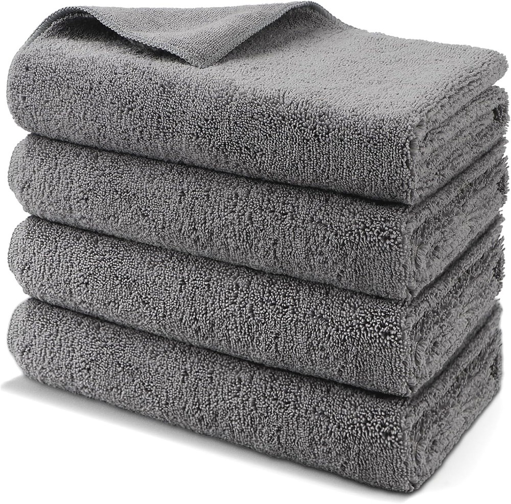 Professional-grade microfibre car drying towels, 4-piece set, grey