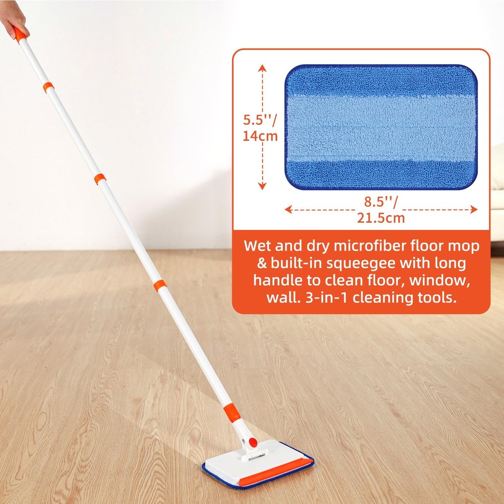 Baseboard Cleaner Tool with Handle Extendable Long Handle Reusable Pads for Floo