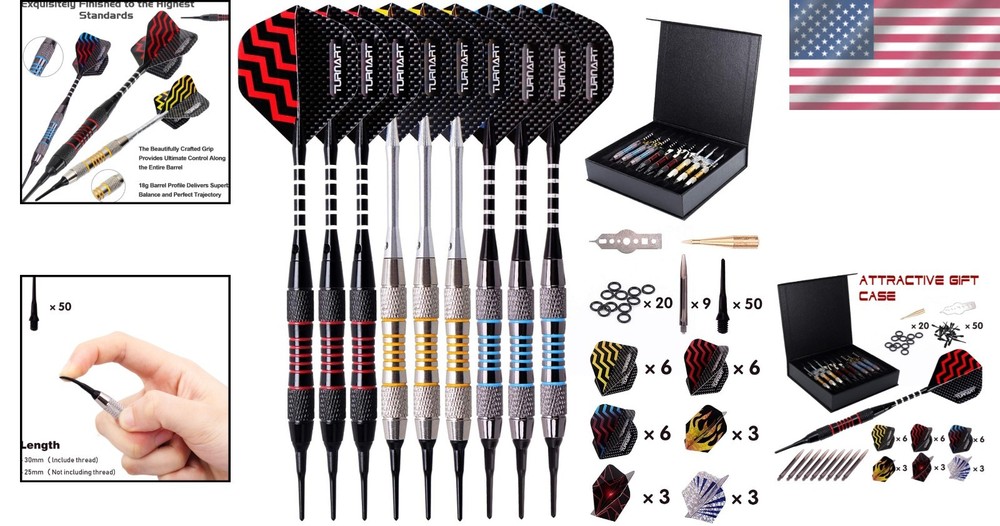 Soft Tip Darts Set - Professional 18g 9 Pcs with Accessories