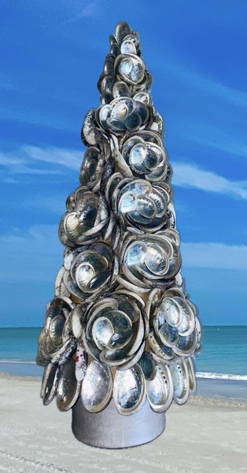 Seashell Christmas Tree #5 21”Tall Rosette Swirls Abalone Seashells Shell