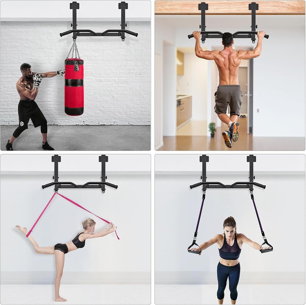 SELEWARE Adjustable Joist-Mounted Pull Up Bar - Multifunctional Chin Up Bar with