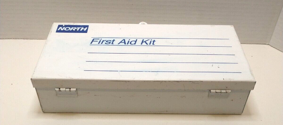 Vintage - North First Aid Kit - Metal Storage with Contents and 1st Aid Guide