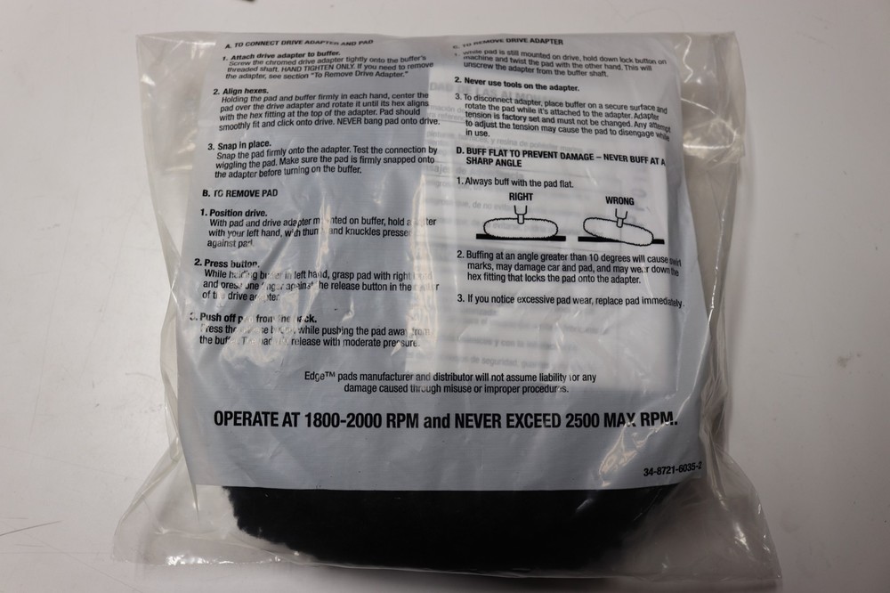 Presta W300 Edge Black Double Sided Wool Pad Hook & Loop 9" Diameter