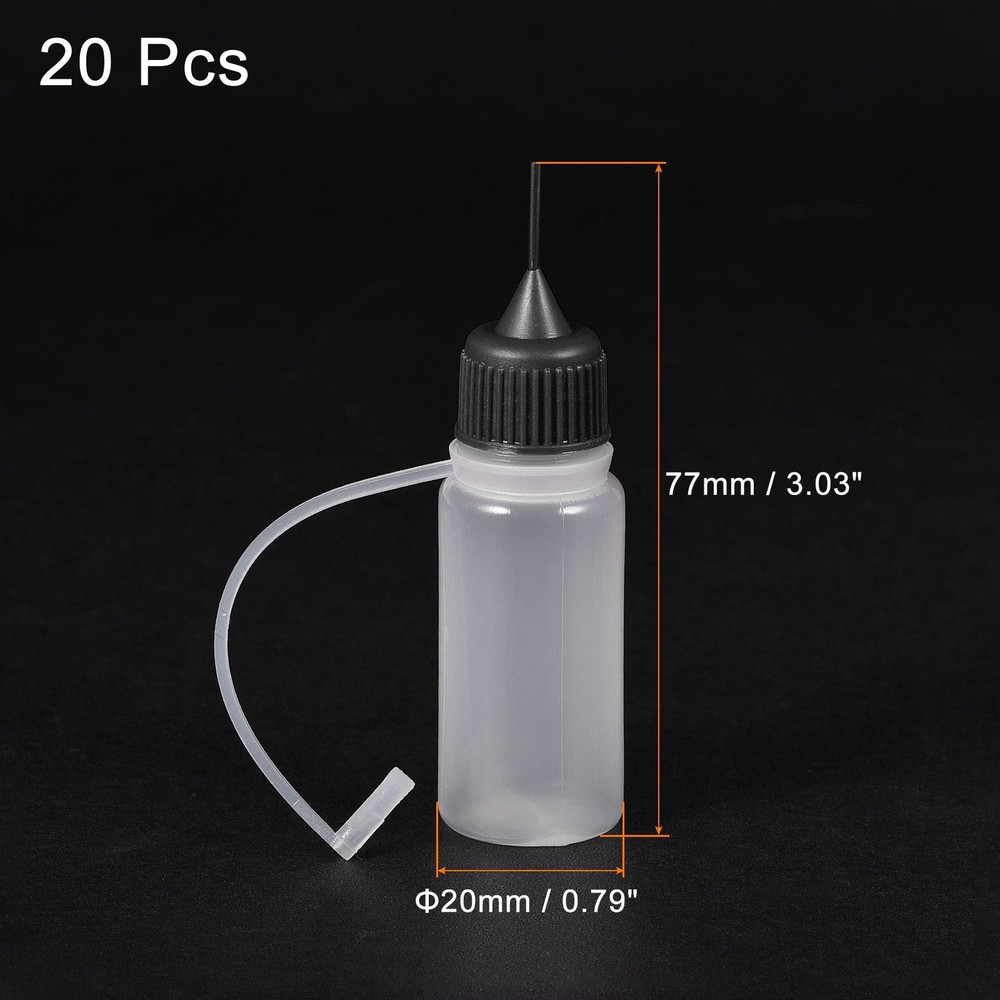 Needle Tip Bottle Precision Plastic Applicator 10ml Black Hood 20pcs