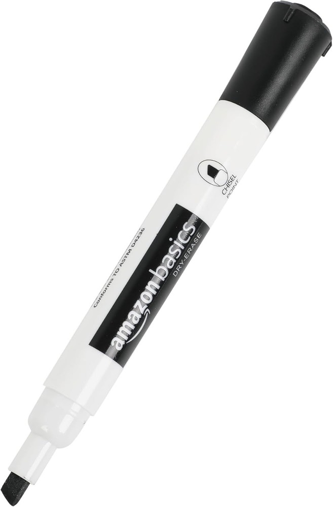 Amazon Basics Chisel Tip Dry Erase Markers, 4-Pack (Black, Red, Green, Blue)