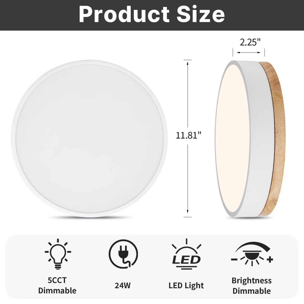 Led Flush Mount Ceiling Light: 11.8" Dimmable 5CCT Overhead Ceiling Lighting ...