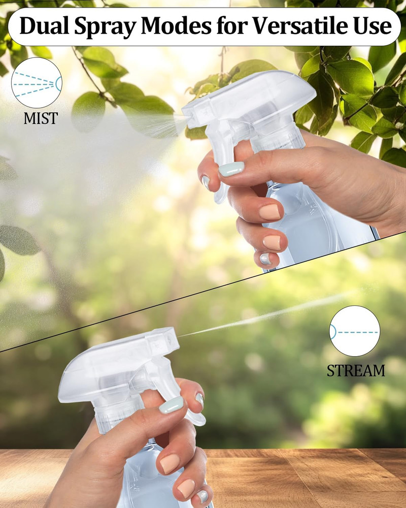 2 Pack 360° Spray Bottles, 10 Oz Plastic Small Containers with Adjustable Spray