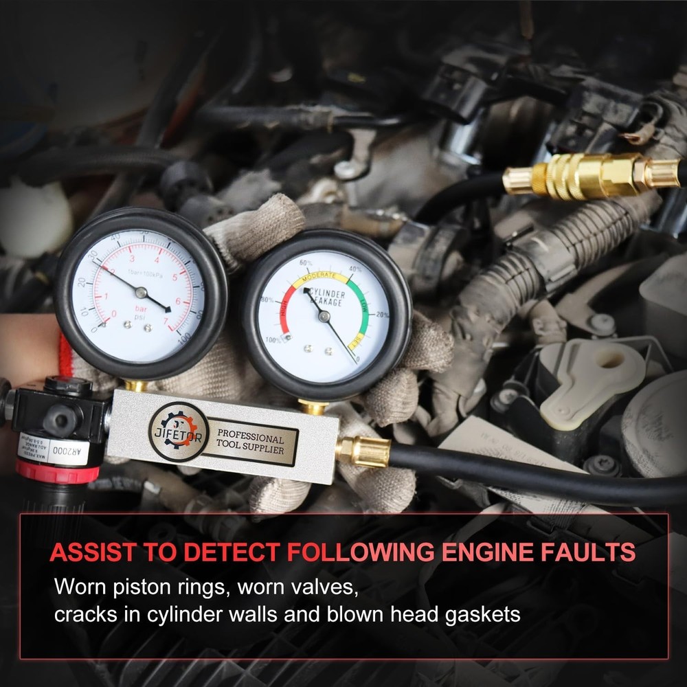 Engine Compression Leakdown Tester with Color-Coded Gauges for Quick Diagnostics