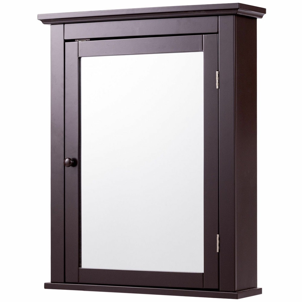 Bathroom Mirror Cabinet Wall Mounted Storage Organizer Adjustable Shelf Brown