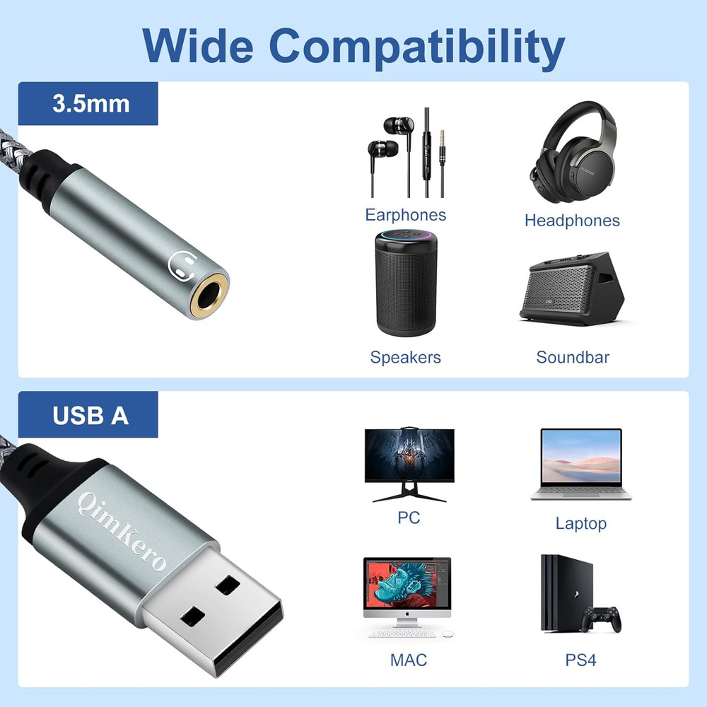 USB External Stereo Sound Card 2-Pack for PC, Mac, and PS4