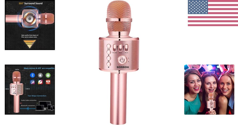 Champagne Wireless Bluetooth Karaoke Microphone with Echo Control - Perfect Gift