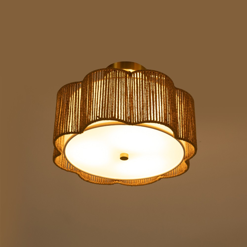 Rustic Ceiling Mount Rattan Light Ceiling Lamp Flush Mount Chandelier Fixture