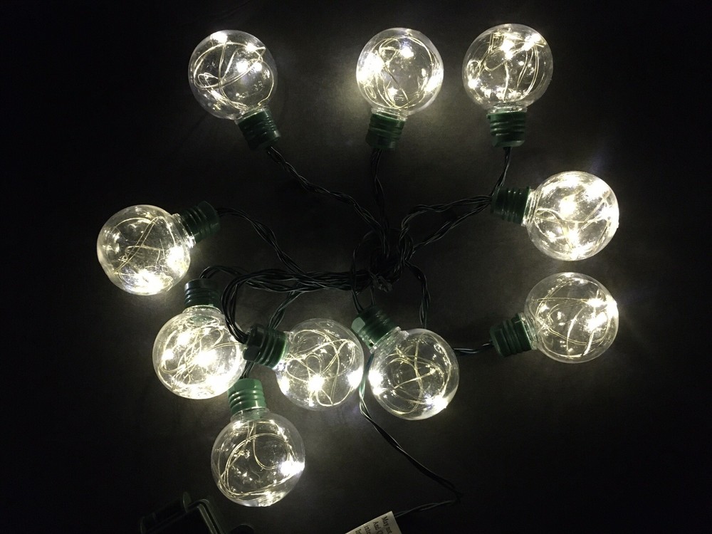 Garden Lights 10 Globe Sphere Wire LED Battery Timer Indoor/ Outdoor String 6 ft