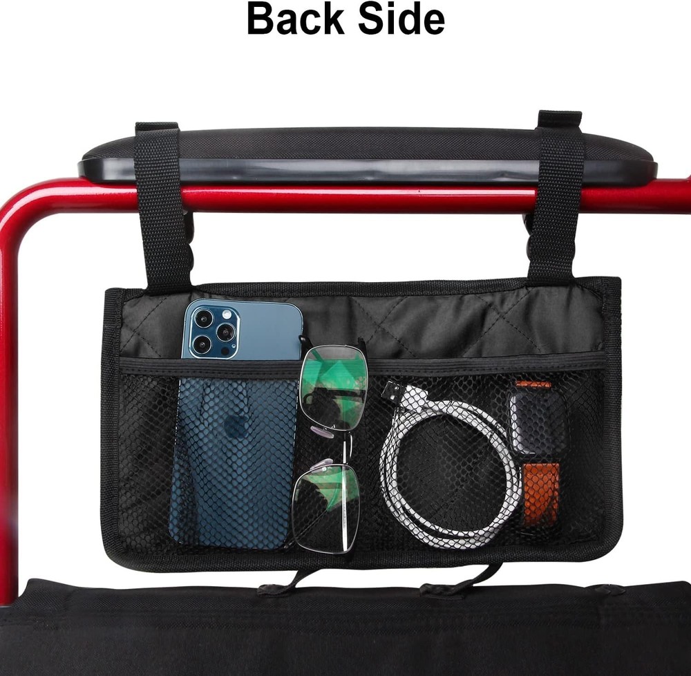 Versatile Wheelchair Side Bag with Safety Reflector & Effortless Accessibility