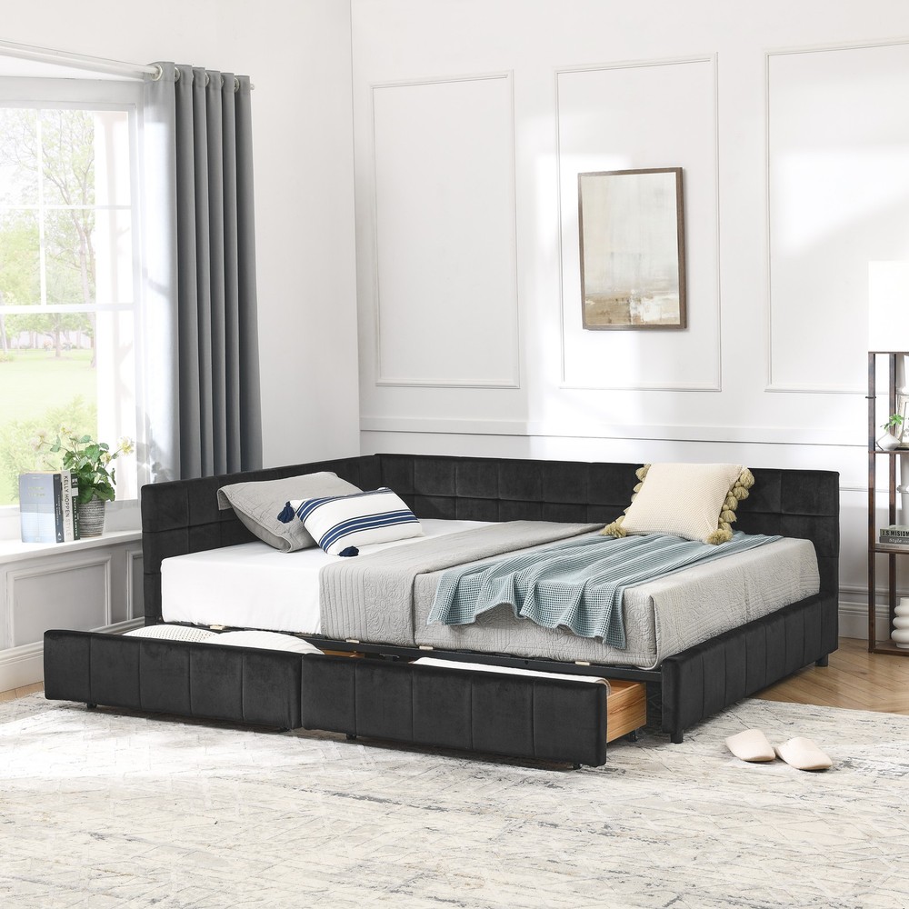 Full Size Storage Upholstered Tufted Bed Frame, Sofa Bed Frame with Comfortabl
