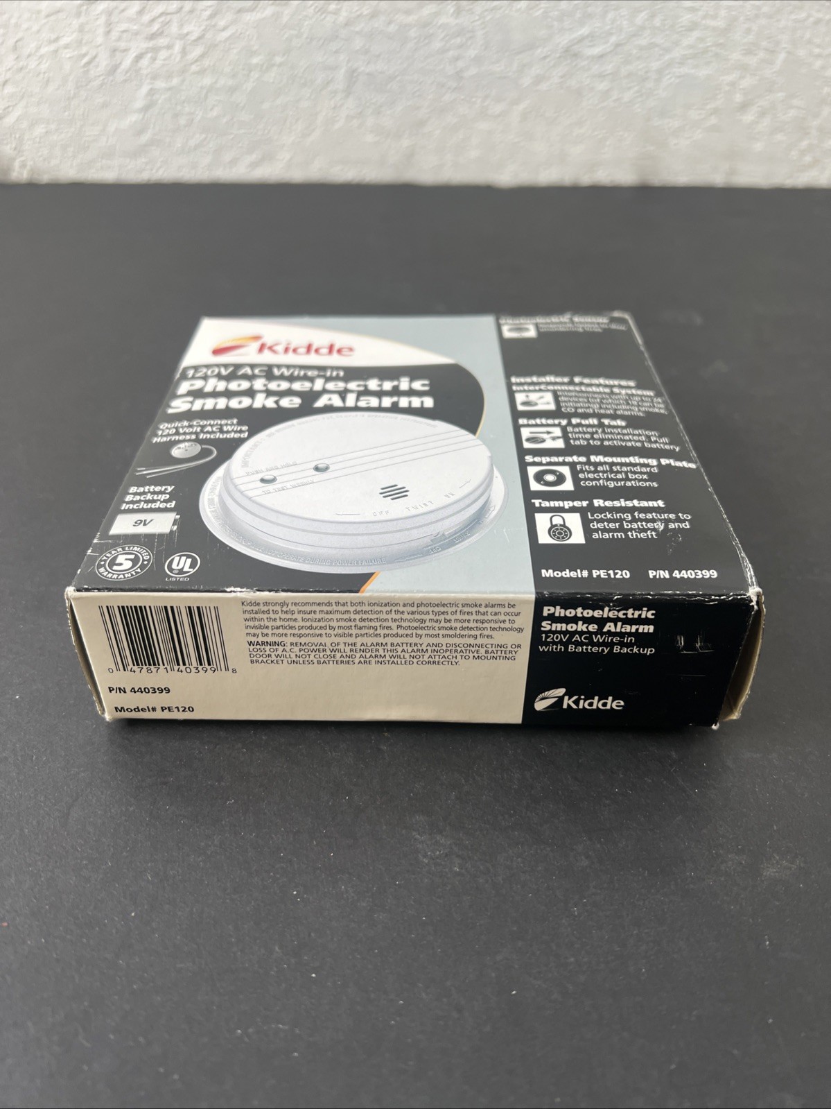 Kidde PE120 120V Hardwired Photoelectric Smoke Alarm with Battery Backup