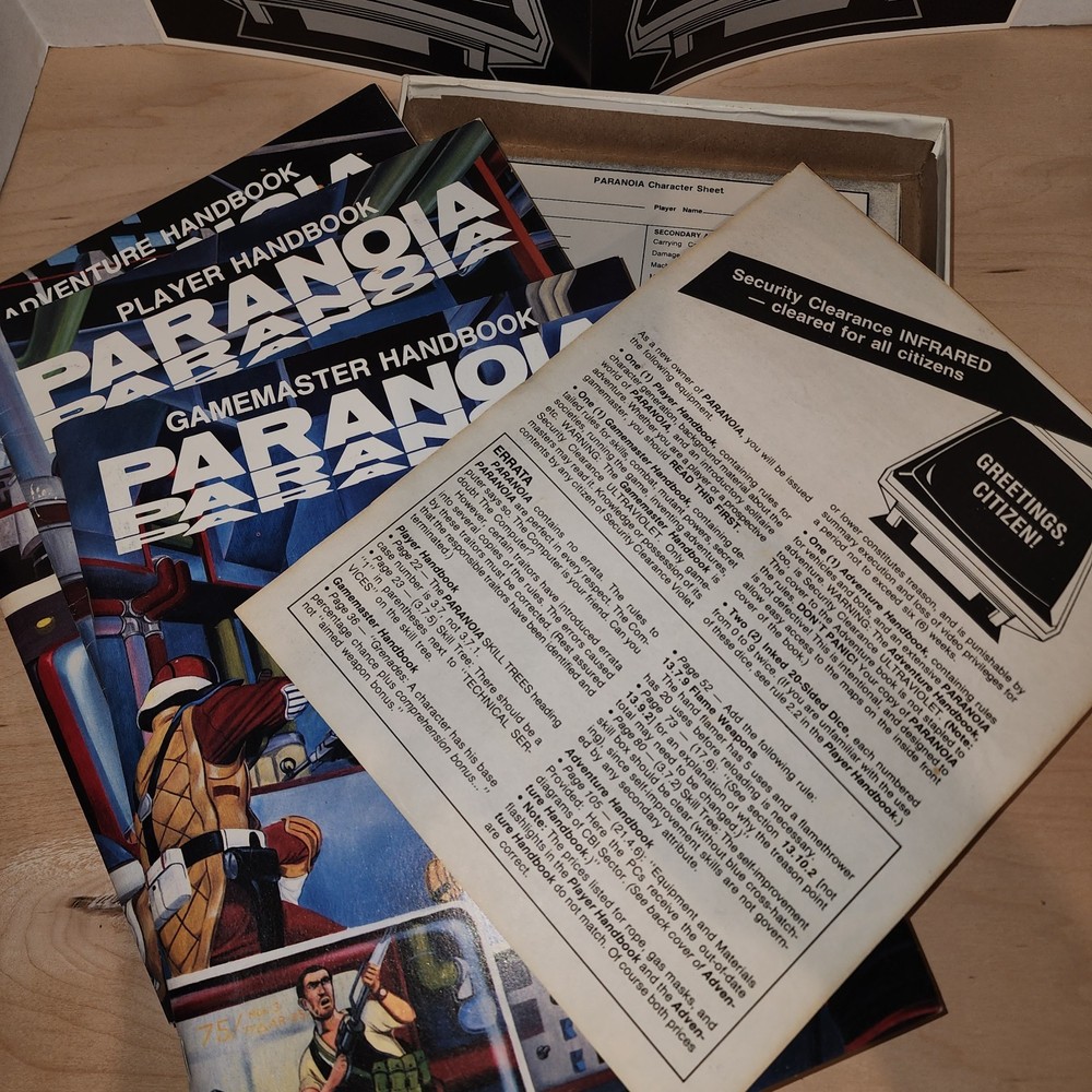 Paranoia ~ 1st Edition ~ Role-Playing Game Almost Complete 1984 Box Set.