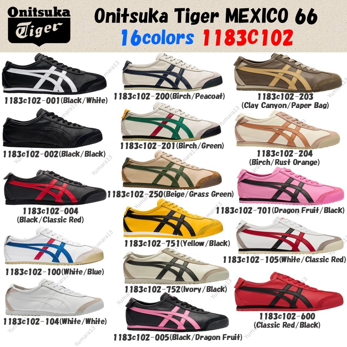 Onitsuka Tiger MEXICO 66 Sneakers Unisex 1183C102 16Colors Unisex Size