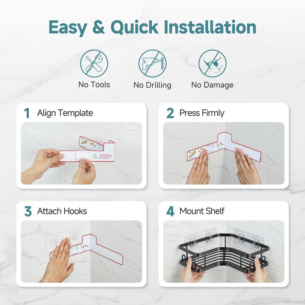 Corner Shower Caddy 5-Pack, Advanced Rustproof Design, No Drilling Adhesive S...