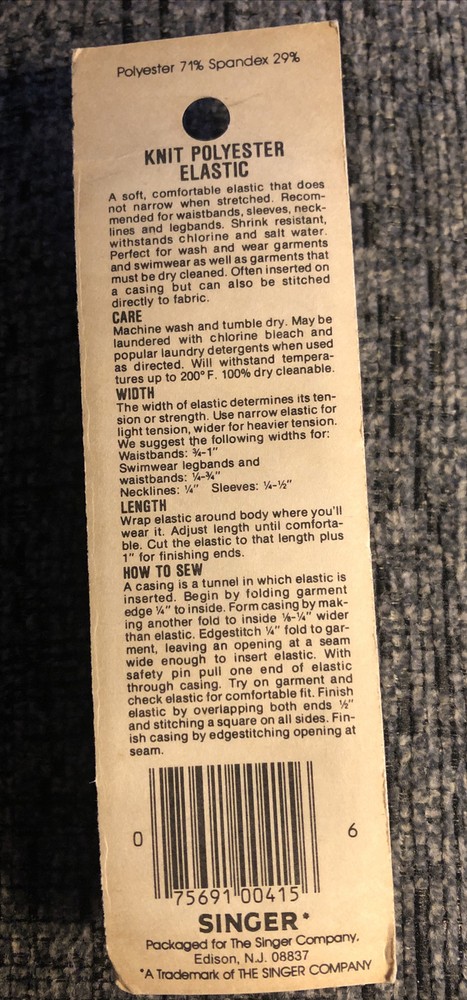 Singer Notions Singer Quick Drying Polyester Elastic 1/Pkg-White, 00415