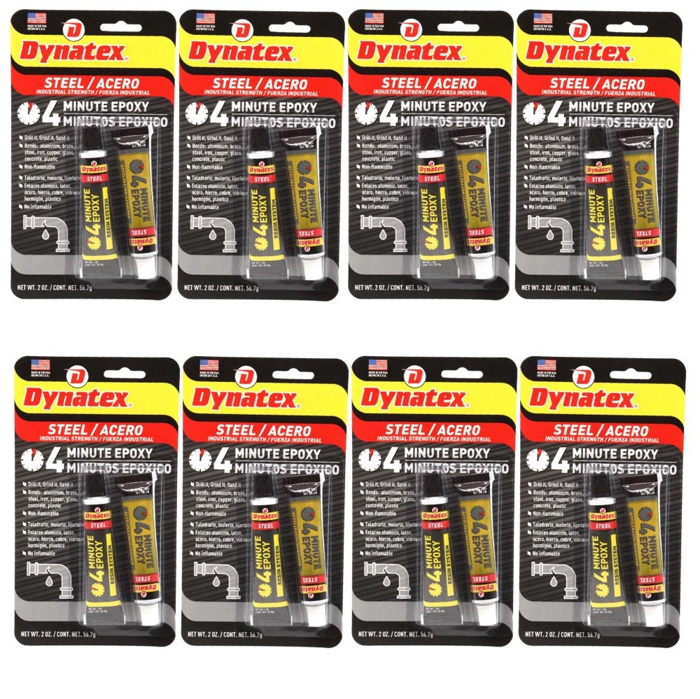 Dynatex 4 Min Steel Epoxy 2 oz - Fast Set Drillable (8-Pack)