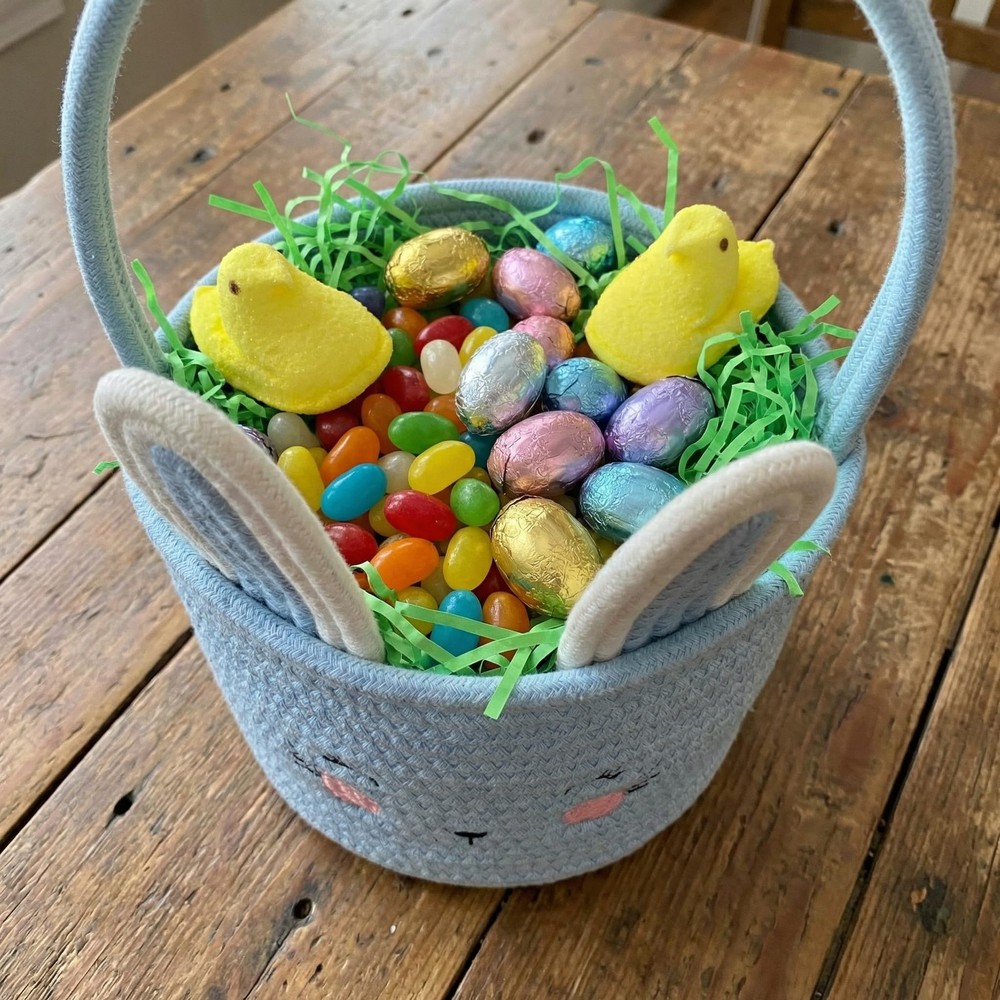 PopMeme Easter Basket, Easter Bunny Baskets with Handle, Cute Woven Cotton Ro...