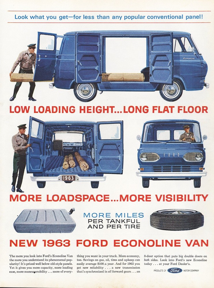 1963 Ford Econoline Van: Low Loading Height Vintage Print Ad