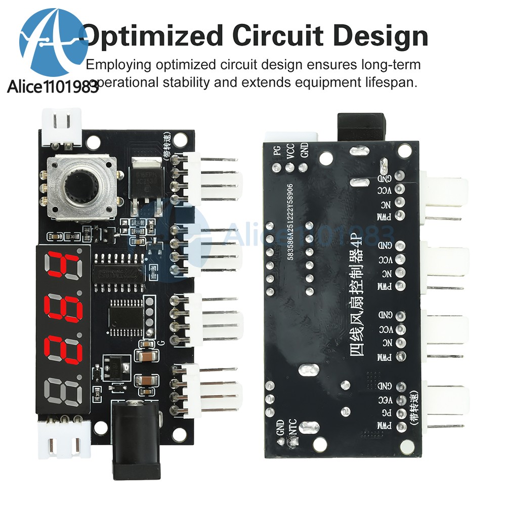 DC 5-24V 5A 4-way PWM Fan Speed Control Intelligent Temperature Control Module