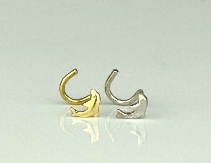 14k Yellow or White Gold Dolphin Screw Piercing Stud