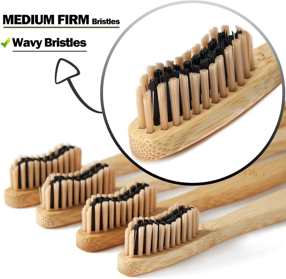 10 Pack Bamboo Toothbrushes Biodegradable Soft Medium Charcoal Bristles