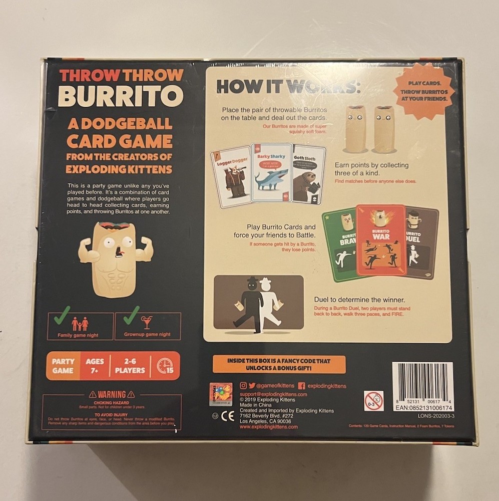 EXPLODING KITTENS Throw Throw Burrito Card Game SEALED NEW!!! Christmas Gift