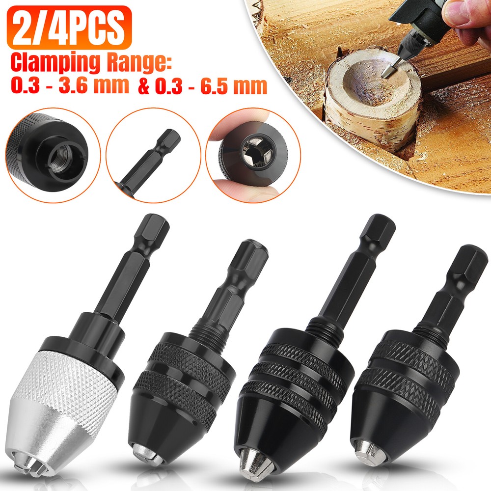 2/4x 1/4"Hex Shank Keyless Chuck Adapter Drill Bit Quick Change Driver Converter