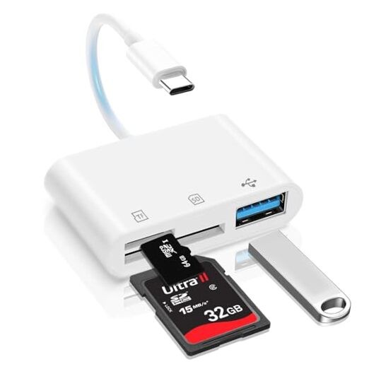 USB C SD Card Reader for iPhone Adapter, 3-in-1 Memory Card Reader Dual Slots