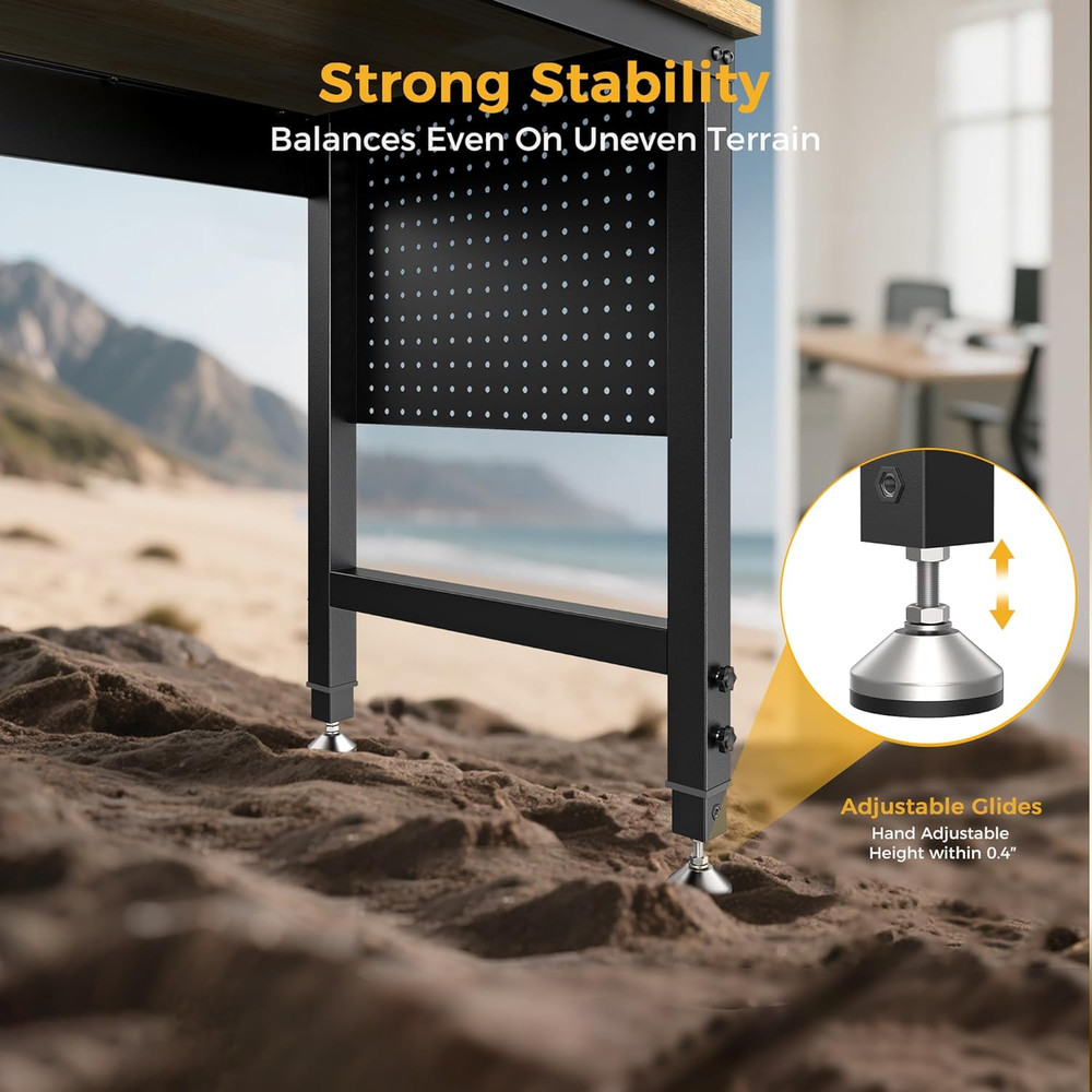 47.64" Adjustable Heavy Duty Workbench, 2000 LBS Load Capacity Rubber Wood Work