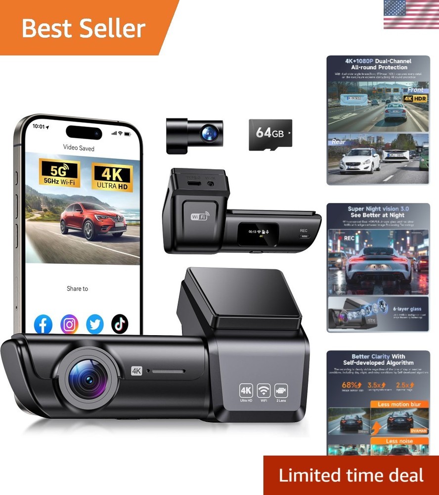 4K F8 Dash Cam with 360° Adjustable Rear Camera & G-Sensor for Maximum Safety