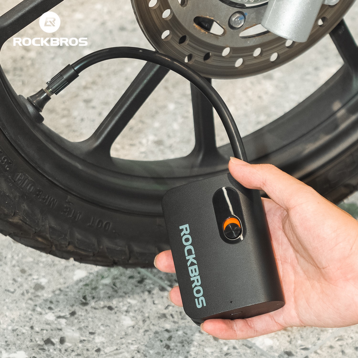 ROCKBROS Bicycle Electric Air Pump Mini Portable 70PSI Inflator 2600mAh Type-C