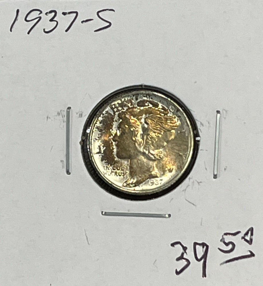 1937-S Mercury Silver Dime BU Toning