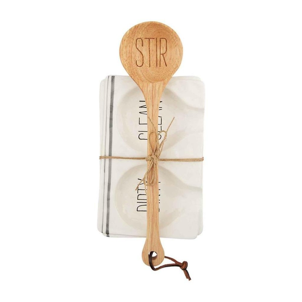 Bistro Collection "DIRTY CLEAN" Double Wooden Spoon Rest Cooking Set