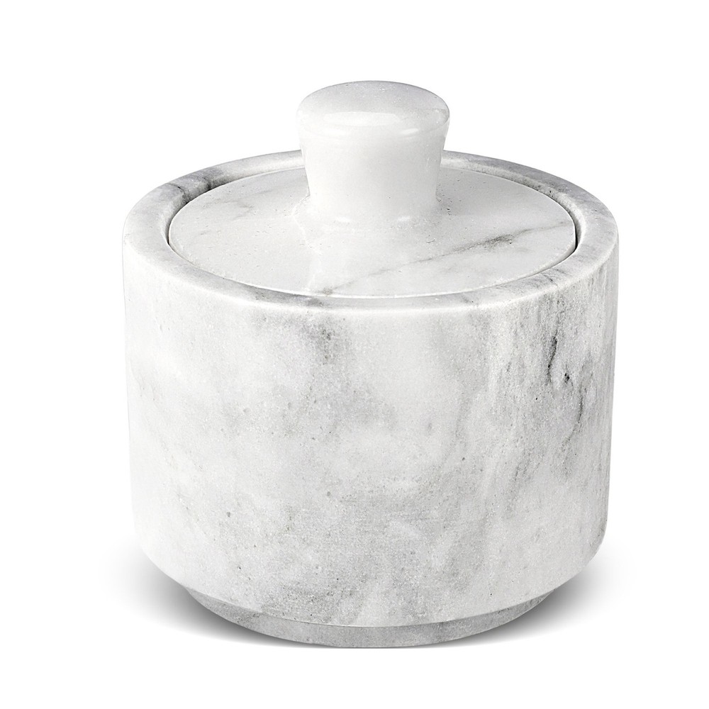 Marble Salt Cellar with Lid, Multi-Purpose Marble Container (White)