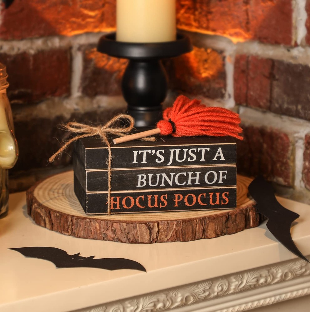 Halloween Wood Book Stack Hocus Pocus Mini Faux Books Tiered Tray Decor