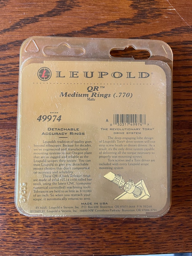 Leupold Quick Release Rings, Medium 49974, Matte Finish